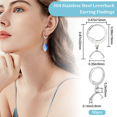 Beebeecraft 50Pcs 304 Stainless Steel Leverback Earring Finding STAS-BBC0002-50P-1