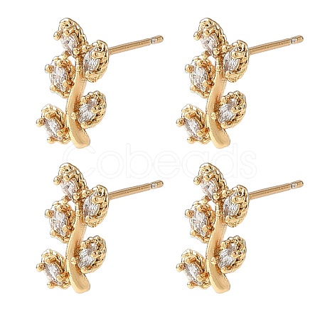 SHEGRACE Leafy Branch Brass Micro Clear Pave Cubic Zirconia Stud Earrings XGRQ4N292-717G-1