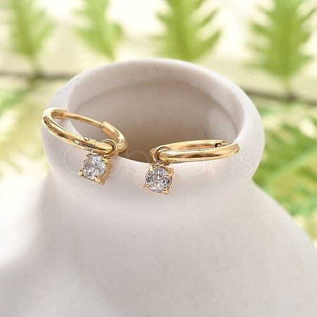 Ion Plating(IP) 304 Stainless Steel Micro Pave Cubic Zirconia Hoop Earrings STAS-R004-02G-02-1