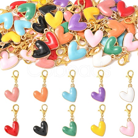 50Pcs 10 Styles Heart Alloy Enamel Pendant Decorations HJEW-YW00114-1