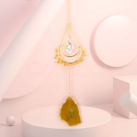 Natural Citrine Chip Wrapped Moon Hanging Ornaments PW-WG89822-05-1