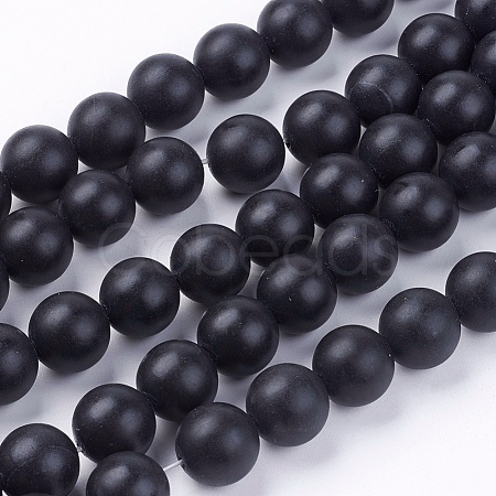 Natural Black Stone Bead Strands X-G-R193-01-12mm-1