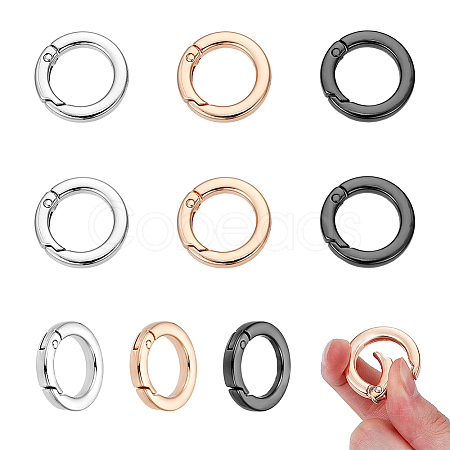 9Pcs 3 Colors Alloy Spring Gate Rings FIND-NB0006-25A-1