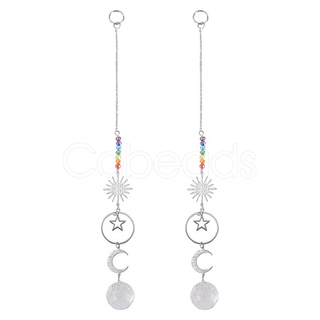 2Pcs Brass Sun Moon Star Hanging Ornaments HJEW-TA00371-1
