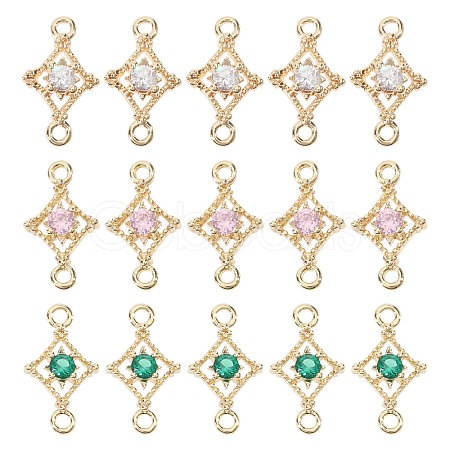 15Pcs 3 Colors Brass Pave Cubic Zirconia Connector Charms KK-CA0003-86-1