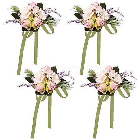 4Pcs Silk Cloth Imitation Rose Wrist Corsages AJEW-CP0008-48-1