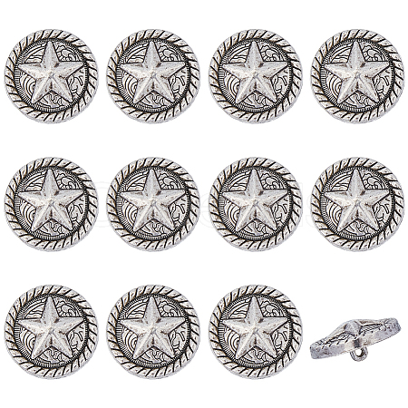 12Pcs 1-Hole Alloy Star with Flat Round Shank Buttons BUTT-GF0004-29AS-1