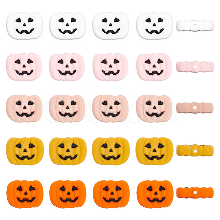 20Pcs 5 Colors Pumpkin Jack-O'-Lantern Halloween Food Grade Eco-Friendly Silicone Beads SIL-AR0001-10-1