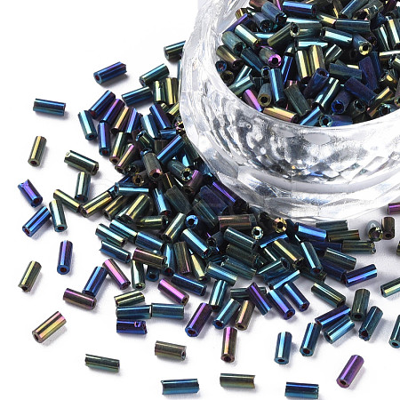 Metallic Colours Glass Bugle Beads SEED-N005-001-D02-1