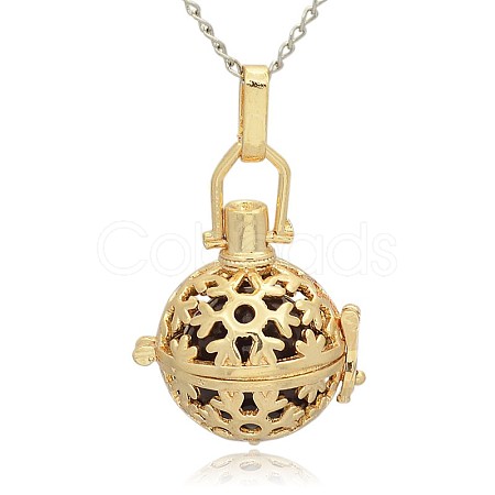 Golden Tone Brass Hollow Round Cage Pendants KK-J232-04G-1