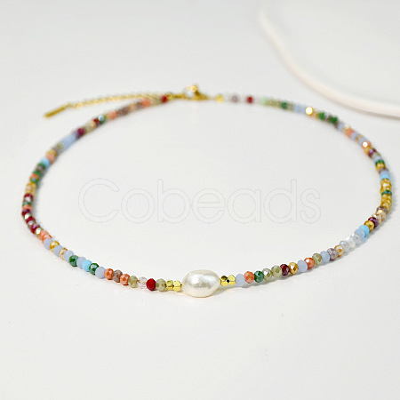 Natural Freshwater Pearl & Glass Beaded Necklaces for Women AC5368-4-1