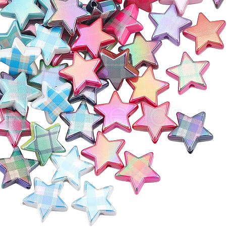 50Pcs Rainbow Iridescent Printed Opaque Acrylic Beads OACR-SP0002-13A-1