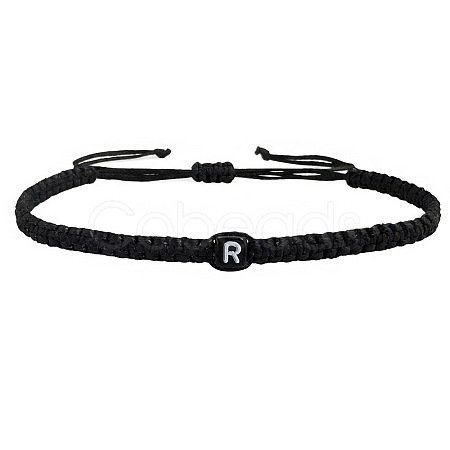Adjustable Handmade Woven Waxed Polyester Cord Braided Bracelets with Acrylic Letter Beads OI4298-18-1