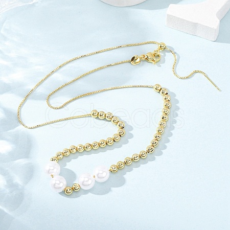 Brass & ABS Imitation Pearl Round Beaded Adjustable Slider Necklaces BJEW-H209-02G-1