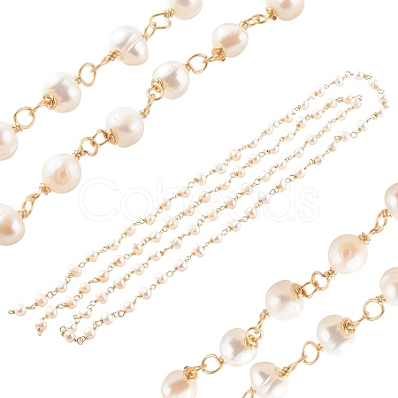 1 Strand Handmade Cultured Freshwater Pearl Beaded Chains AJEW-SZ0002-07-1