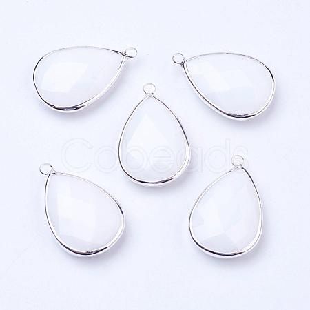 Silver Color Plated Brass Glass Teardrop Pendants GLAA-M006-A-22S-1