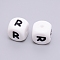 Silicone Beads, Cube with Letter.R, White, 12x12x12mm, Hole: 2mm