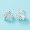 Rack Plating Brass Micro Pave Clear Cubic Zirconia European Beads, Long-Lasting Plated, Cadmium Free & Lead Free, Large Hole Beads, Flower, Silver, 8x5mm, Hole: 5mm