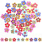 2-Hole Printed Wooden Buttons, Flower, Mixed Color, 19.5x20x2.6mm, Hole: 1.4mm, about 50pcs/bag