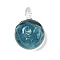 Handmade Lampwork Pendants, Moon/Flat Round Charms, Dark Cyan, 37x26x15.5mm, Hole: 3mm