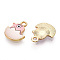 Printed Light Gold Tone Alloy Pendants, Chick in Egg Charms, Pink, 15.5x12.5x2mm, Hole: 1.6mm