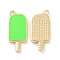 Brass Enamel Pendants, Ice-Lolly, Real Platinum Plated, Real 18K Gold Plated, Light Green, 20x9x2mm, Hole: 1.5mm