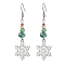 Christmas Theme Glass Dangle Earrings, with Alloy Enamel Snowflake Charms, Platinum, 64~65x19mm