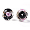 Luminous Handmade Gold Sand Lampwork Beads, Glow in the Dark, Round with Flower, Black, 10x9mm, Hole: 1.6mm