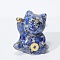 Resin Craft Display Decorations, with Natural Lapis Lazuli Chip, Lucky Cat Figurine, for Home Feng Shui Ornament, 63x55x45mm