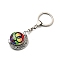 Pride Rainbow Alloy Glass Keychain, with Iron Key Rings, Rotatable, Flat Round with Moon, Rainbow Pattern, 10.45cm