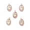 Natural Rose Quartz Pendants, Oval Charms with Golden Brass Edge, 22x13x3~5.5mm, Hole: 1.8mm