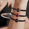 Synthetic Cherry Quartz Glass Donut Braided Bead Bracelet BJEW-SW00047-07-3
