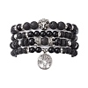 4Pcs 4 Style Natural Black Onyx & Lava Rock Beaded Stretch Bracelets Set BJEW-JB09672-1