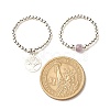 2Pcs 2 Style Natural Lavender Amethyst & Synthetic Hematite Beaded Rings with Brass Tree of Life Charms RJEW-JR00474-04-4