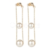 Round Shell Beads with Long Chain Tassel Dangle Stud Earrings EJEW-TA00092-1