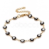 Enamel Oval with Evil Eye Link Chains Bracelet BJEW-P271-04G-03-1