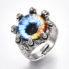 Adjustable Alloy Glass Finger Rings RJEW-T006-03A-1
