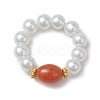 Oval Synthetic Turquoise & Natural Red Aventurine & Aquamarine Beaded Finger Rings RJEW-JR00768-4