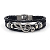 Cowhide Leather Braided Cords Triple Layer Multi-strand Bracelet PW-WG68483-01-1