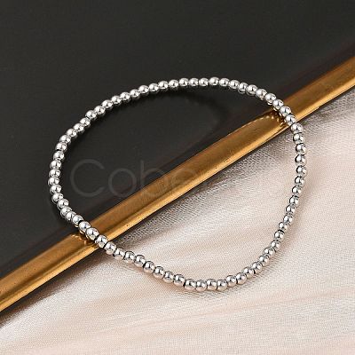 Brass Round Beaded Stretch Bracelets for Men Women BJEW-B148-05A-P-1