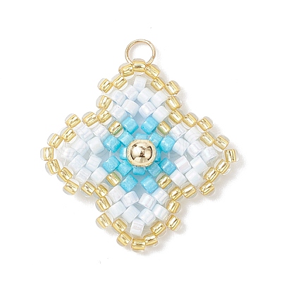 Handmade Glass Seed Beaded Quatrefoil Pattern Pendants PALLOY-MZ00965-01-1