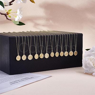 925 Sterling Silver 12 Constellation Necklace Gold Horoscope Zodiac Sign Necklace Round Astrology Pendant Necklace with Zircons Birthday Jewelry Gift for Women Men JN1089F-1