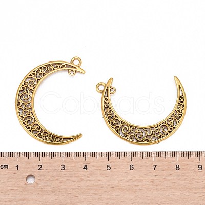 Tibetan Style Alloy Hollow Moon 2-Loop Link Pendants X-TIBEP-5312-AG-LF-1