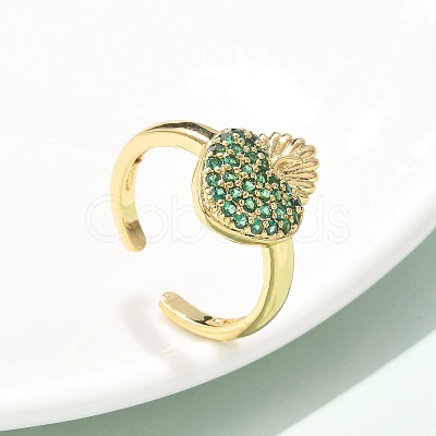 Sacred Heart Brass Micro Pave Cubic Zirconia Cuff Rings for Women RJEW-B117-01G-1