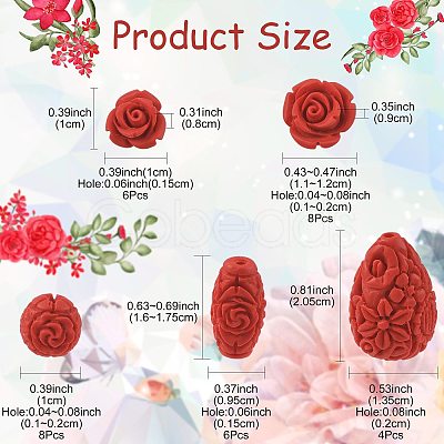 32Pcs 5 Styles Cinnabar Beads CARL-FS0001-01-1