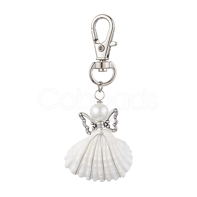 Angel Alloy & Wire Wrapped Natural Shell Pendant Decorations HJEW-JM02017-03-1