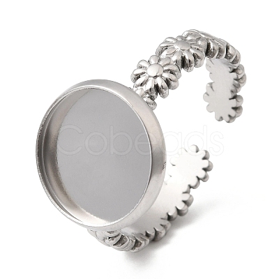 Flower 304 Stainless Steel Cuff Ring Components STAS-P454-05C-P-1