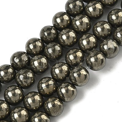 Natural Gold Pyrite/Golden Pyrite Beads Strands X-G-G459-B01-8mm-1