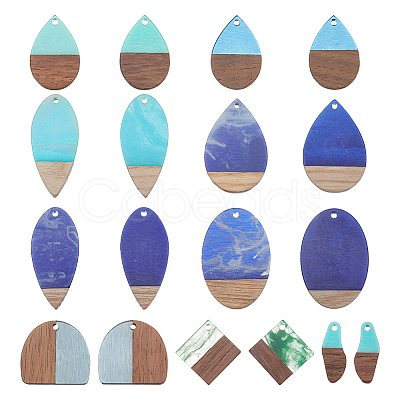 18Pcs 9 Styles Resin & Walnut Wood Pendants RESI-PH0002-02-1