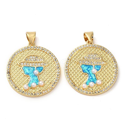 Rack Plating Brass Micro Pave Cubic Zirconia Pendants KK-P268-07G-1